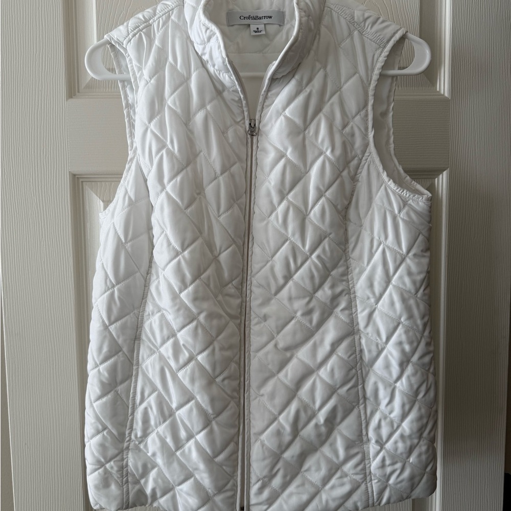 Croft & Barrow White Quilted Vest Lightweight Stand-Up Collar